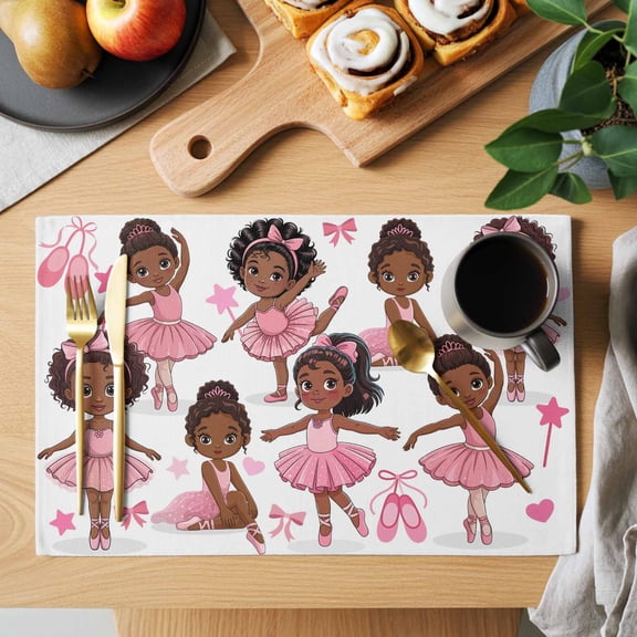 Table Placemats Set of 4 Cartoon Children Ballet Dance Washable Place Mats Pink Butterflies Ballet Shoes Non-Slip Insulation Table Mats for Kitchen Dining Party Decoration,13x19 Inch