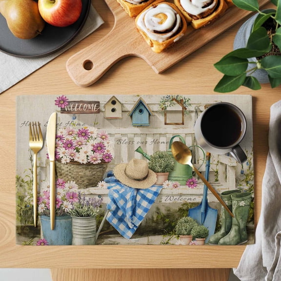 Table Placemats Set of 4 Country Blossom Flower Leaf Washable Place Mats Rustic Pastoral Farmhouse Theme Non-Slip Insulation Table Mats for Kitchen Dining Party Decoration,13x19 Inch