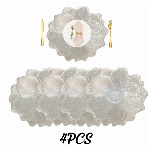 Table Placemats Set Of 4,Creative Flower PVC Placemat,Waterproof And Oil-Proo,15" Lotus Shaped Heat Resistant and Washable Placemats,Table Mats for Dining, Kitchen, and Home Decor.(Gold)