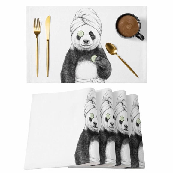 Table Placemats Set of 4,Cute Panda Bath Wrap SPA Non-Slip Kitchen Dining Tables Place Mat,Funny Animal Art Washable Table Mats for Home Dinner Holiday Party Banquet