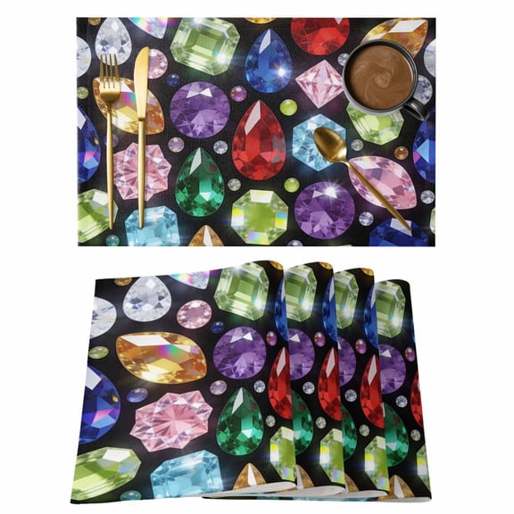 Table Placemats Set of 4,Dreamy Gemstone Colorful Non-Slip Kitchen Dining Tables Place Mat,Abstract Geometric Washable Table Mats for Home Dinner Holiday Party Banquet