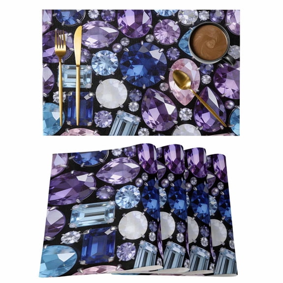 Table Placemats Set of 4,Dreamy Gemstone Ombre Purple Non-Slip Kitchen Dining Tables Place Mat,Abstract Geometric Washable Table Mats for Home Dinner Holiday Party Banquet