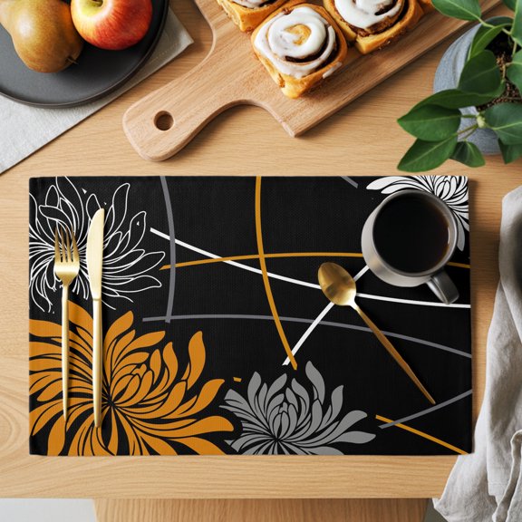 Table Placemats Set of 4 Fall Orange Chrysanthemum Washable Place Mats Medieval Minimalist Arcs Non-Slip Insulation Table Mats for Kitchen Dining Party Decoration,13x19 Inch