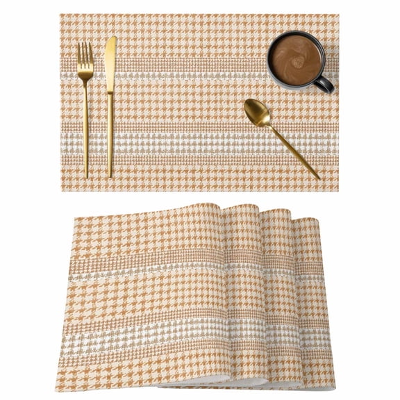 Table Placemats Set of 4,Farm Lattice Houndstooth Pattern Non-Slip Kitchen Dining Tables Place Mat,Rustic Beige Khaki Plaid Washable Table Mats for Home Dinner Holiday Party Banquet