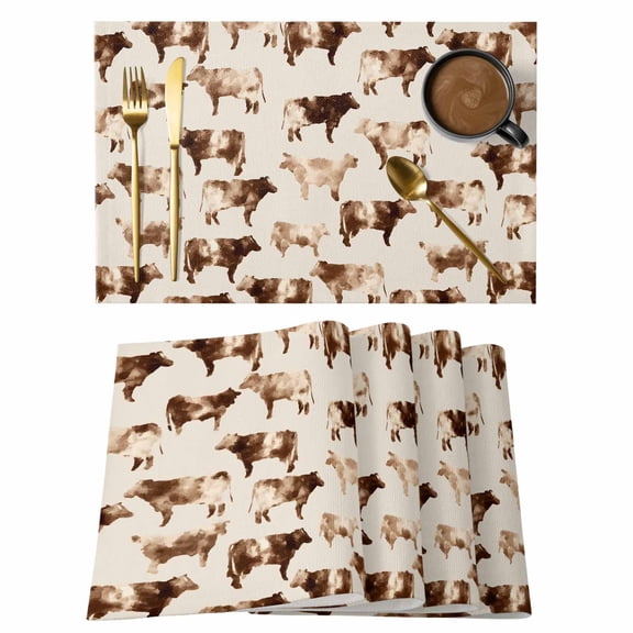 Table Placemats Set of 4,Farmhouse Cow Retro Country Non-Slip Kitchen Dining Tables Place Mat,Farm Animal on Beige Washable Table Mats for Home Dinner Holiday Party Banquet