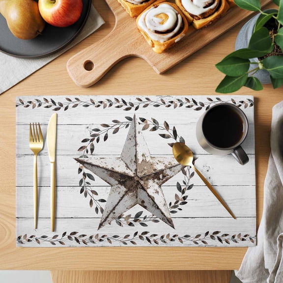 Table Placemats Set of 4 Farmhouse Retro Shabby Country Star Washable Place Mats Rustic Leaf Wood Plank Non-Slip Insulation Table Mats for Kitchen Dining Party Decoration,13x19 Inch