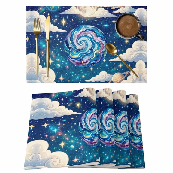 Table Placemats Set of 4,Galaxy Earth Stars Moon Planets Non-Slip Kitchen Dining Tables Place Mat,Dream Sky Cloud Washable Table Mats for Home Dinner Holiday Party Banquet