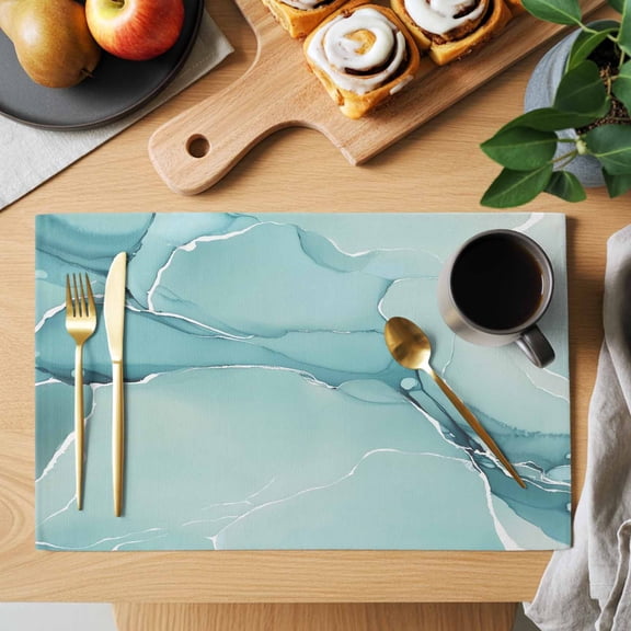 Table Placemats Set of 4 Gradient Marble Agate Stone Washable Place Mats Aqua White Ombre Lines Non-Slip Insulation Table Mats for Kitchen Dining Party Decoration,13x19 Inch