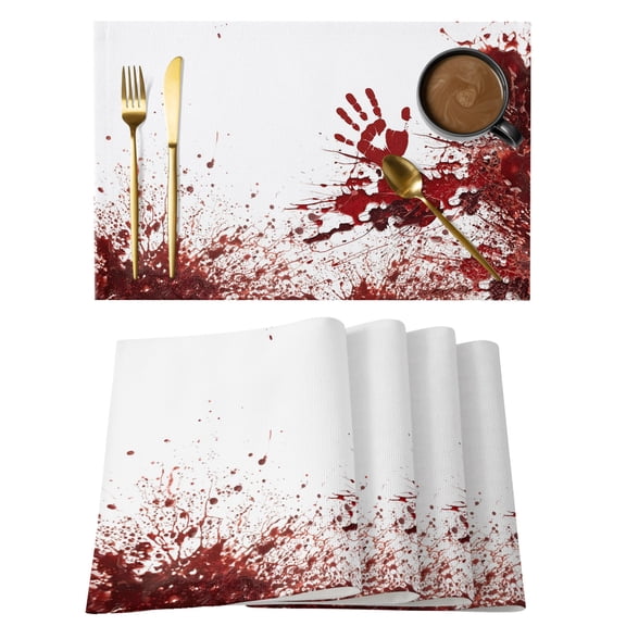 Table Placemats Set of 4,Halloween Bloody Handprint Non-Slip Kitchen Dining Tables Place Mat,Horror Blood Bloody Palm Washable Table Mats for Home Dinner Holiday Party Banquet