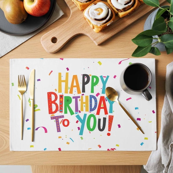 Table Placemats Set of 4 Happy Birthday to You Words Washable Place Mats Colorful Celebration Ribbon Non-Slip Insulation Table Mats for Kitchen Dining Party Decoration,13x19 Inch