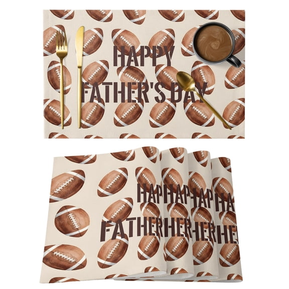Table Placemats Set of 4,Happy Father's Day Words Non-Slip Kitchen Dining Tables Place Mat,Football Pattern Background Washable Table Mats for Home Dinner Holiday Party Banquet
