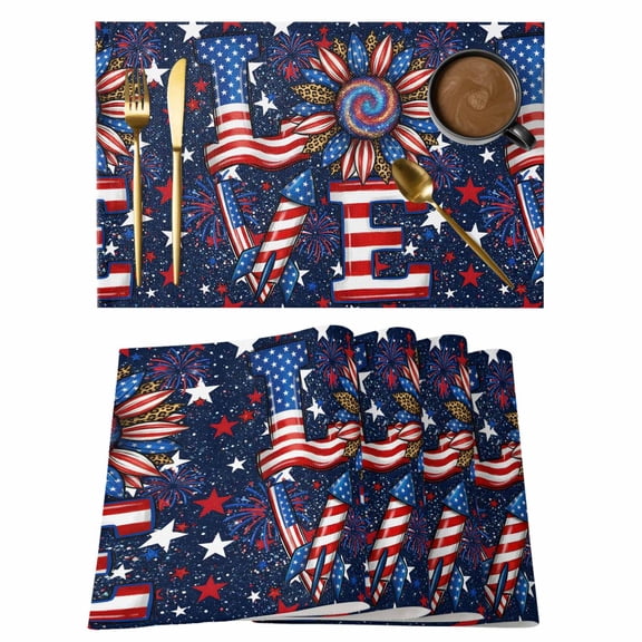 Table Placemats Set of 4,Independence Day Patriotic Non-Slip Kitchen Dining Tables Place Mat,Love Quote Abstract Washable Table Mats for Home Dinner Holiday Party Banquet