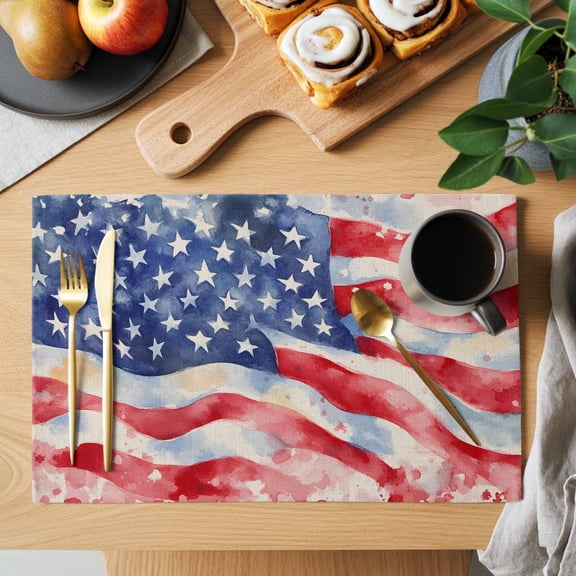 Table Placemats Set of 4 Independence Day Watercolor Old Glory Washable Place Mats Patriotic USA Flag Non-Slip Insulation Table Mats for Kitchen Dining Party Decoration,13x19 Inch