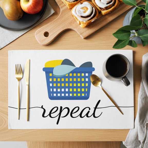 Table Placemats Set of 4 Laundry Room Minimalist Washable Place Mats Blue Laundry Basket Non-Slip Insulation Table Mats for Kitchen Dining Party Decoration,13x19 Inch