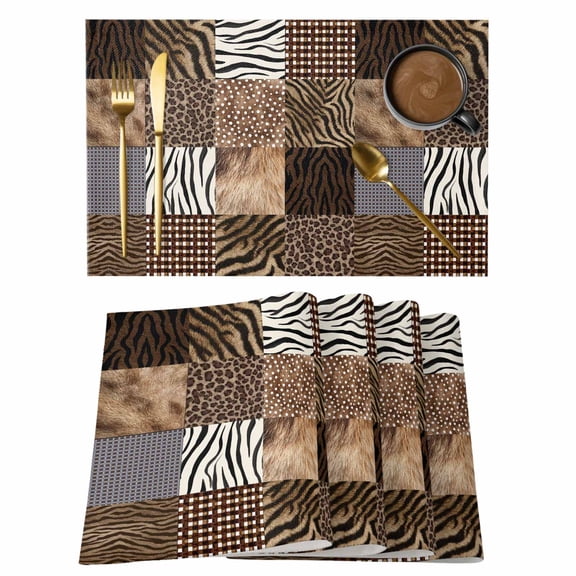 Table Placemats Set of 4,Leopard Tiger Zebra Deer Texture Non-Slip Kitchen Dining Tables Place Mat,Wild Animal Skin Print Washable Table Mats for Home Dinner Holiday Party Banquet