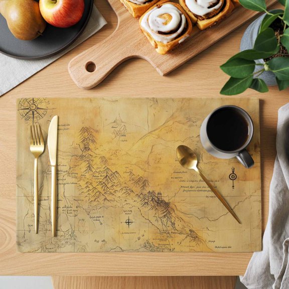 Table Placemats Set of 4 Medieval Earth Map on Retro Washable Place Mats Modern Abstract Mountain Non-Slip Insulation Table Mats for Kitchen Dining Party Decoration,13x19 Inch