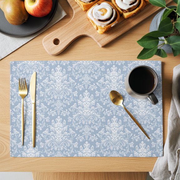Table Placemats Set of 4 Medieval Turkey Pattern Washable Place Mats Retro Blue Wallpaper Non-Slip Insulation Table Mats for Kitchen Dining Party Decoration,13x19 Inch