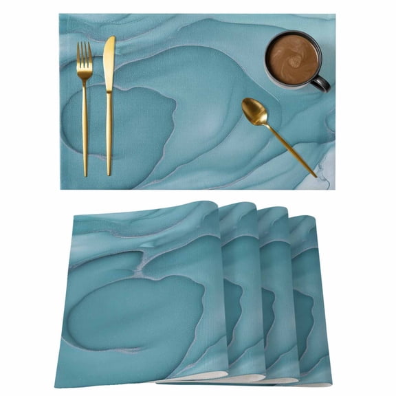 Table Placemats Set of 4,Mint Green Marble Fluid Art Non-Slip Kitchen Dining Tables Place Mat,Modern Abstract Turquoise Washable Table Mats for Home Dinner Holiday Party Banquet
