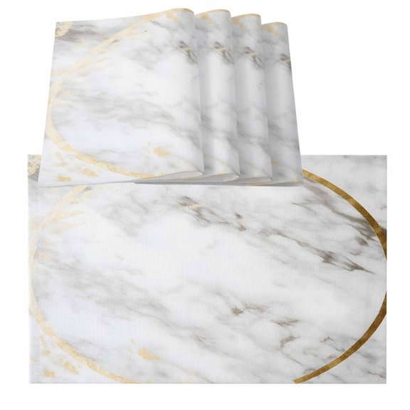 Table Placemats Set of 4,Modern Marble Texture Non-Slip Kitchen Dining Tables Place Mat,Abstract Golden Circle Washable Table Mats for Home Dinner Holiday Party Banquet