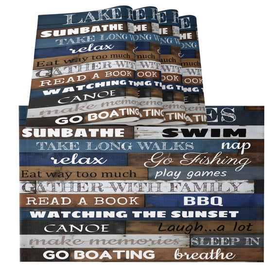 Table Placemats Set of 4,Motivational Inspirational Happiness Quotes Non-Slip Kitchen Dining Tables Place Mat,Retro Wood Plank Washable Table Mats for Home Dinner Holiday Party Banquet