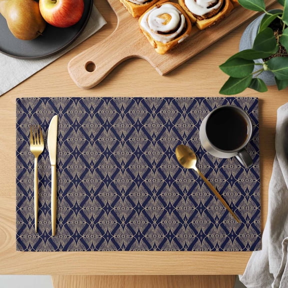 Table Placemats Set of 4 Navy Blue Gold Geometric Pattern Washable Place Mats Retro Abstract Art Non-Slip Insulation Table Mats for Kitchen Dining Party Decoration,13x19 Inch