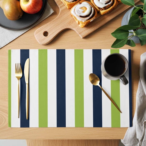 Table Placemats Set of 4 Navy Blue Grass Green Striped Washable Place Mats Classic Contrasting Lines Non-Slip Insulation Table Mats for Kitchen Dining Party Decoration,13x19 Inch