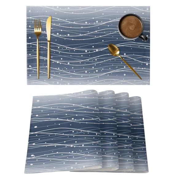 Table Placemats Set of 4,Ocean Gradient Navy Blue Waves Non-Slip Kitchen Dining Tables Place Mat,Abstract Wave Points Washable Table Mats for Home Dinner Holiday Party Banquet