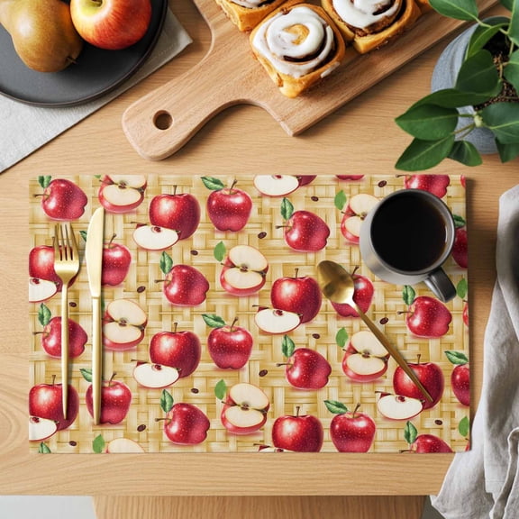 Table Placemats Set of 4 Red Apples Farm Fruit Washable Place Mats Retro Weave Art Non-Slip Insulation Table Mats for Kitchen Dining Party Decoration,13x19 Inch