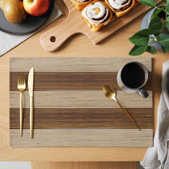 Table Placemats Set of 4 Retro Country Brown Wooden Board Washable Place Mats Farmhouse Gradient Plank Non-Slip Insulation Table Mats for Kitchen Dining Party Decoration,13x19 Inch