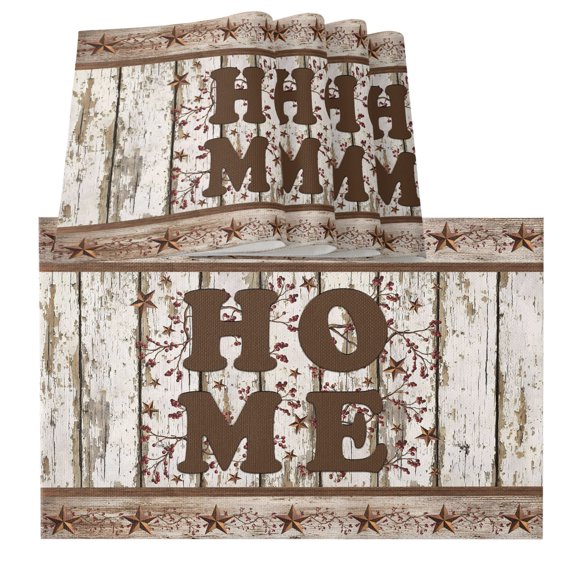 Table Placemats Set of 4,Retro Farmhouse Home Quote Country Star Non-Slip Kitchen Dining Tables Place Mat,Wood Grain Washable Table Mats for Home Dinner Holiday Party Banquet