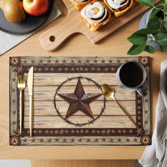 Table Placemats Set of 4 Retro Rustic Texas Country Star Washable Place Mats Farmhouse Vintage Wood Barn Non-Slip Insulation Table Mats for Kitchen Dining Party Decoration,13x19 Inch