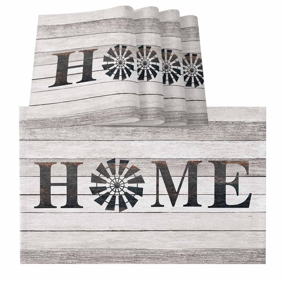 Table Placemats Set of 4,Rustic Farm Windmill HOME Quotes Non-Slip Kitchen Dining Tables Place Mat,Chic Wooden Plank Washable Table Mats for Home Dinner Holiday Party Banquet