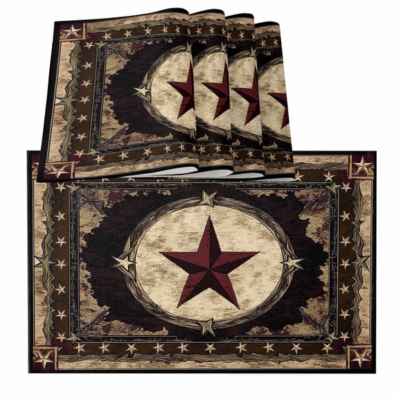 Table Placemats Set of 4,Rustic Texas Western Stars on Wooden Non-Slip Kitchen Dining Tables Place Mat,Vintage Farmhouse Wood Washable Table Mats for Home Dinner Holiday Party Banquet