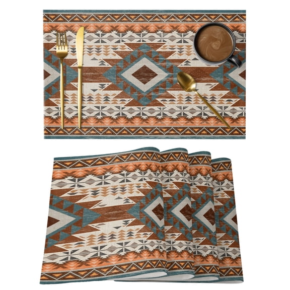 Table Placemats Set of 4,Southwestern Ethnic Geometric Art Non-Slip Kitchen Dining Tables Place Mat,Rustic Tribal Native Arrows Washable Table Mats for Home Dinner Holiday Party Banquet