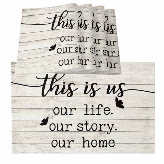 Table Placemats Set of 4,Spring Farm Animals with Quotes Non-Slip Kitchen Dining Tables Place Mat,Chic Wooden Board Washable Table Mats for Home Dinner Holiday Party Banquet