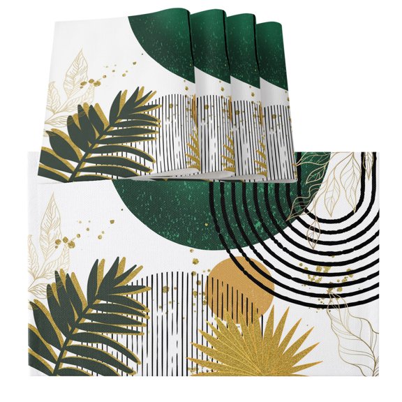 Table Placemats Set of 4,Sun Arch Stripe Abstract Leaves Non-Slip Kitchen Dining Tables Place Mat,Color Block Boho Style Washable Table Mats for Home Dinner Holiday Party Banquet