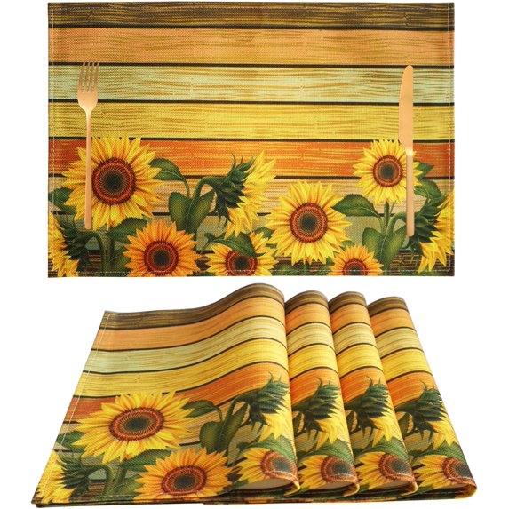 Table Placemats Set of 4 Sunflower Table Mats Place Mats Linen Placemats Heat Resistant Placemats Washable Fabric Rectangle Table Mat for Kitchen Dining Dinner 18 X 12 Inch, Yellow
