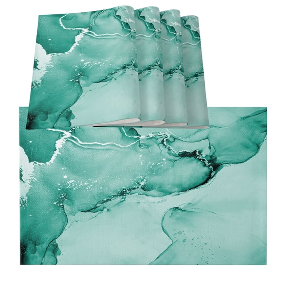 Table Placemats Set of 4,Teal Gradient Marble Non-Slip Kitchen Dining Tables Place Mat,Abstract Wave Turquoise Washable Table Mats for Home Dinner Holiday Party Banquet