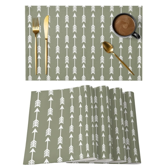 Table Placemats Set of 4,Tribal Style Arrows Feathers Non-Slip Kitchen Dining Tables Place Mat,Solid Color Green Background Washable Table Mats for Home Dinner Holiday Party Banquet
