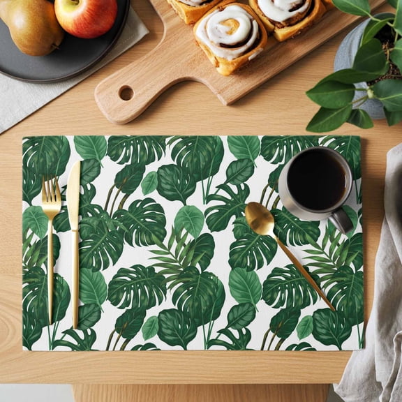 Table Placemats Set of 4 Tropical Plants Turtle Backwood Washable Place Mats Watercolor Green Leaves Non-Slip Insulation Table Mats for Kitchen Dining Party Decoration,13x19 Inch
