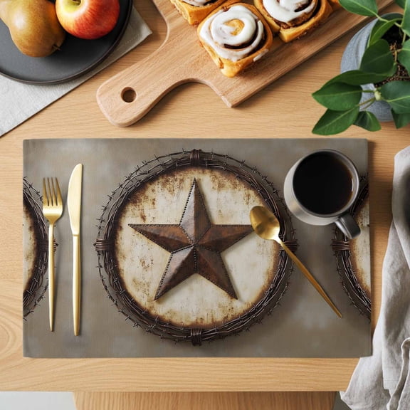 Table Placemats Set of 4 Vintage Rustic USA Stars Washable Place Mats Primitive Western Country Non-Slip Insulation Table Mats for Kitchen Dining Party Decoration,13x19 Inch