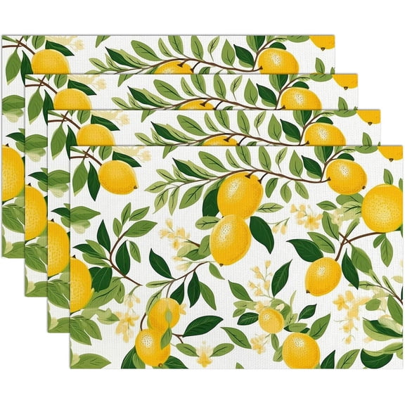 Table Placemats Set of 4,Washable Wipeable PVC Vinyl Woven,Heat Resistant Placemats for Dining Tables,11.7x17.5 Inch Place Mats Indoor Set of 4,Fruit Lemon
