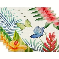 Table Placemats Set of 4,Washable Wipeable PVC Vinyl Woven,Heat Resistant Placemats for Dining Tables,12x18 Inch Place Mats Indoor Set of 4,Floral Butterfly