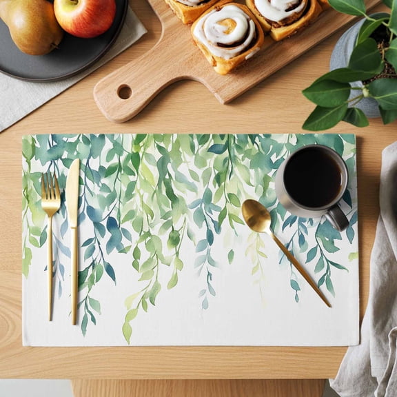 Table Placemats Set of 4 Watercolor Foliage Pastoral Willow Washable Place Mats Spring Gradient Plant Non-Slip Insulation Table Mats for Kitchen Dining Party Decoration,13x19 Inch