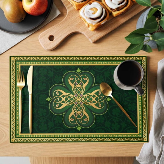 Table Placemats Set of 6 Abstract Shamrock Celtic Knot Washable Place Mats St. Patrick's Day Green Theme Non-Slip Insulation Table Mats for Kitchen Dining Party Decoration,13x19 Inch
