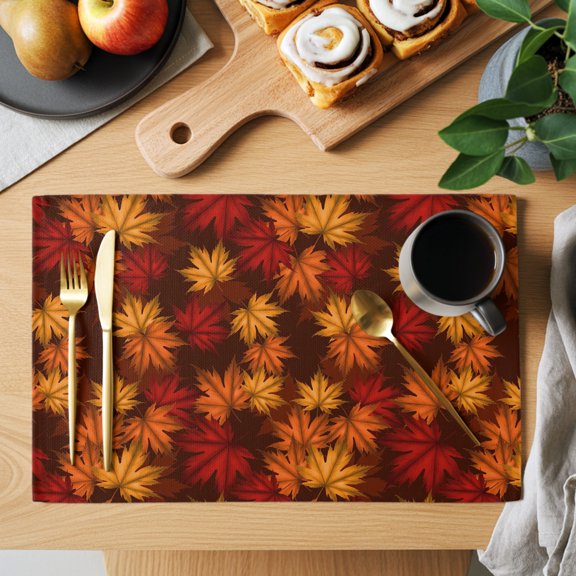 Table Placemats Set of 6 Fall Maple Leaves Orange Watercolor Washable Place Mats Thanksgiving Fallen Leaf Non-Slip Insulation Table Mats for Kitchen Dining Party Decoration,13x19 Inch