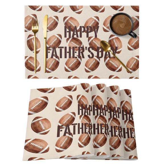 Table Placemats Set of 6,Happy Father's Day Words Non-Slip Kitchen Dining Tables Place Mat,Football Pattern Background Washable Table Mats for Home Dinner Holiday Party Banquet
