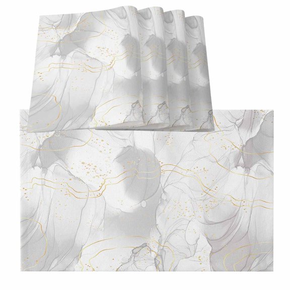 Table Placemats Set of 6,Natural White Grey Marble Stone Non-Slip Kitchen Dining Tables Place Mat,Abstract Agate Gold Stripe Washable Table Mats for Home Dinner Holiday Party Banquet