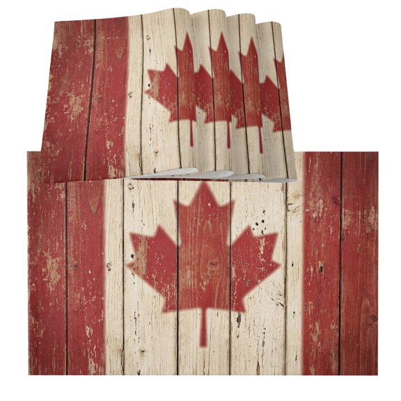 Table Placemats Set of 6,Retro Wooden Stripes Maple Leafs Non-Slip Kitchen Dining Tables Place Mat,Country Red Brown Plank Washable Table Mats for Home Dinner Holiday Party Banquet