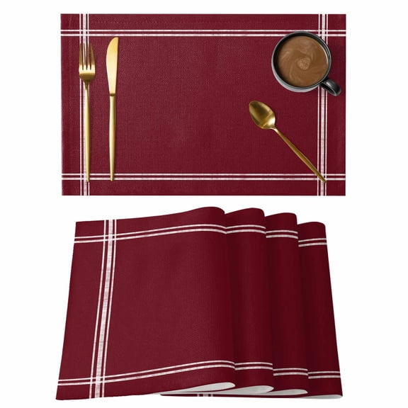 Table Placemats Set of 6,Wine Red Dark Maroon Non-Slip Kitchen Dining Tables Place Mat,Burgundy Red Washable Table Mats for Home Dinner Holiday Party Banquet